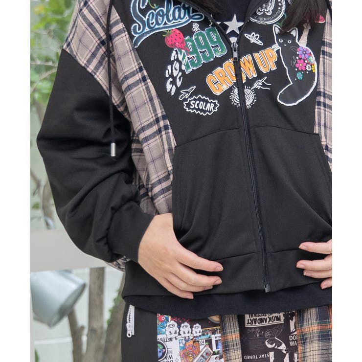 POP・チェック柄切替パーカー | ScoLar | 詳細画像4 