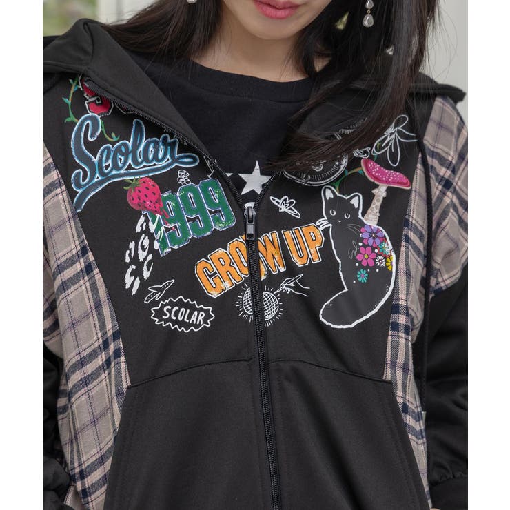 POP・チェック柄切替パーカー | ScoLar | 詳細画像8 