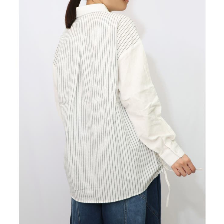 ネコの横顔刺繍 ストライプ切替シャツ | ScoLar | 詳細画像8 