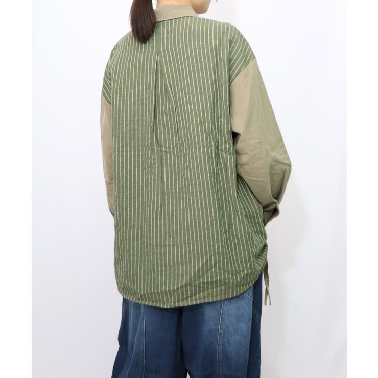 ネコの横顔刺繍 ストライプ切替シャツ | ScoLar | 詳細画像14 