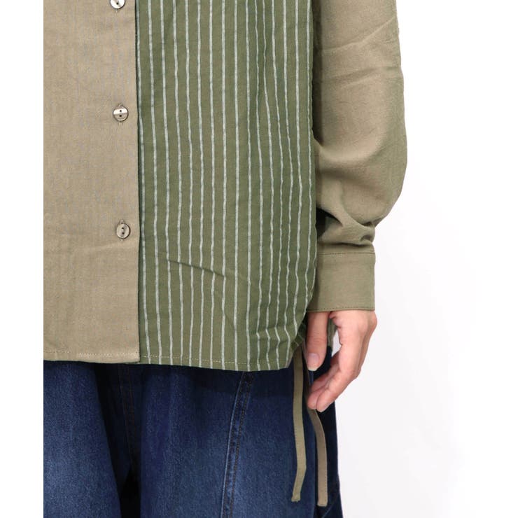 ネコの横顔刺繍 ストライプ切替シャツ | ScoLar | 詳細画像17 