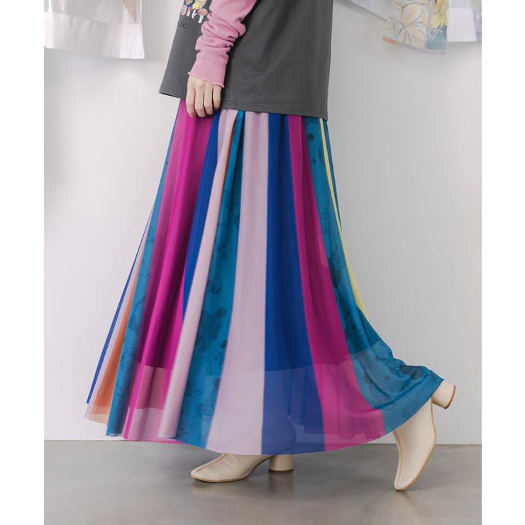 アニマル柄切替 マルチカラーチュールスカート[品番：SRSW0000160