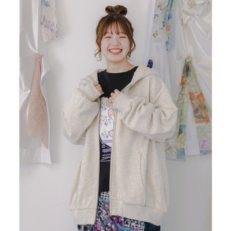 花蝶柄スカ子箔プリントロゴパーカー | ScoLar | 詳細画像1 