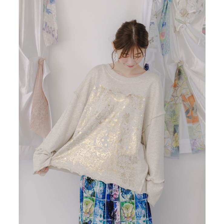 キノコ花柄箔プリント裏毛プルオーバー | ScoLar | 詳細画像4 