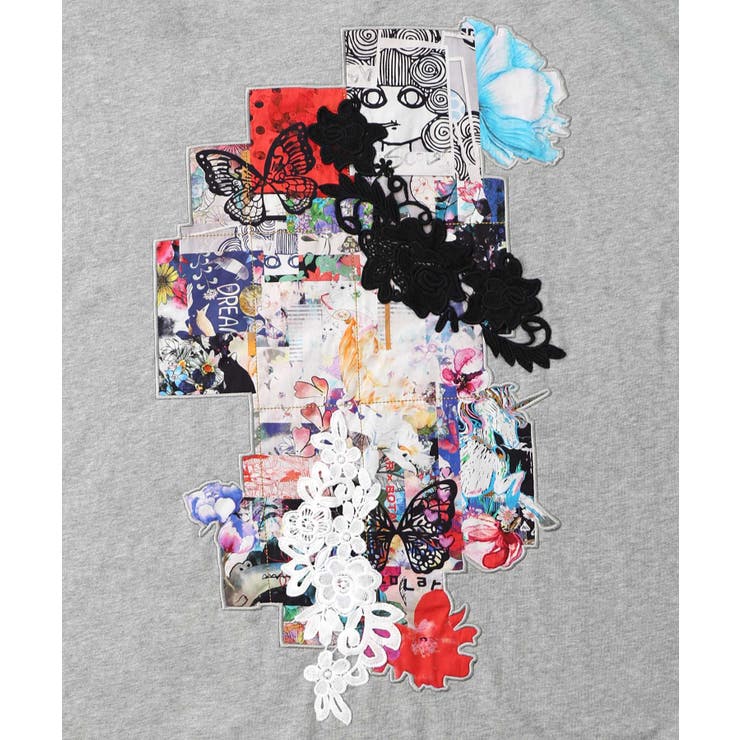 コラージュ柄 レース貼り付け裏毛チュニック | ScoLar | 詳細画像8 