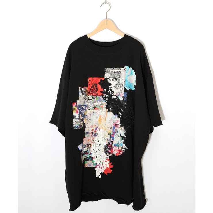 コラージュ柄 レース貼り付け裏毛チュニック | ScoLar | 詳細画像9 