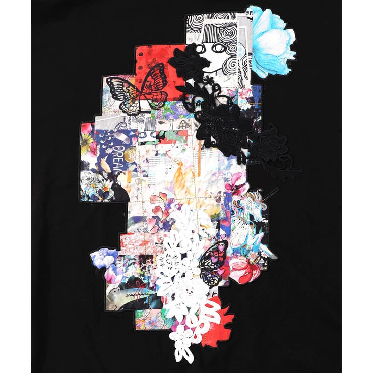 コラージュ柄 レース貼り付け裏毛チュニック | ScoLar | 詳細画像10 