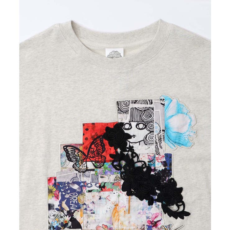 コラージュ柄 レース貼り付け裏毛チュニック | ScoLar | 詳細画像11 