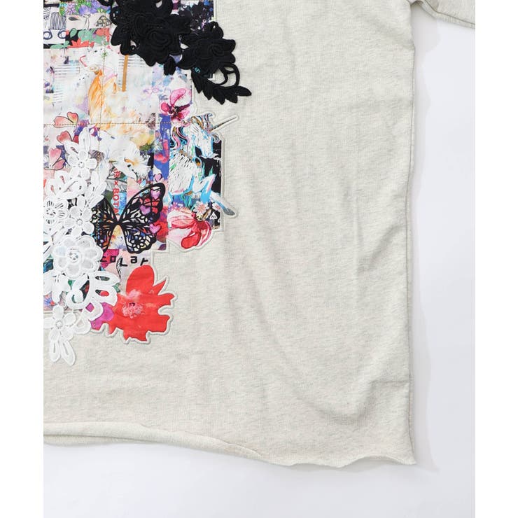 コラージュ柄 レース貼り付け裏毛チュニック | ScoLar | 詳細画像13 