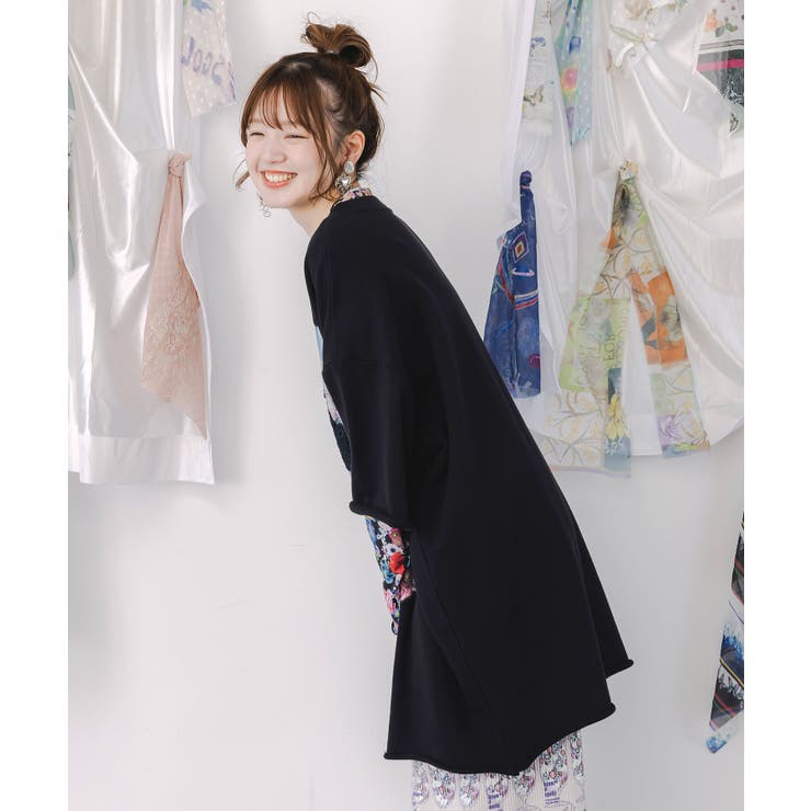 コラージュ柄 レース貼り付け裏毛チュニック | ScoLar | 詳細画像3 