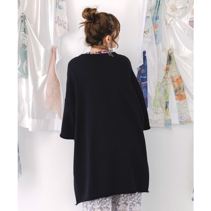 コラージュ柄 レース貼り付け裏毛チュニック | ScoLar | 詳細画像4 