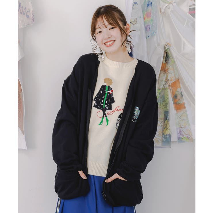 ブラック | ミニ裏毛スカ子ロゴ ダブルジップカーディガン | ScoLar