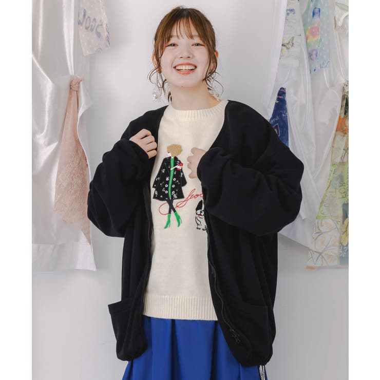 ミニ裏毛スカ子ロゴ ダブルジップカーディガン | ScoLar | 詳細画像2 