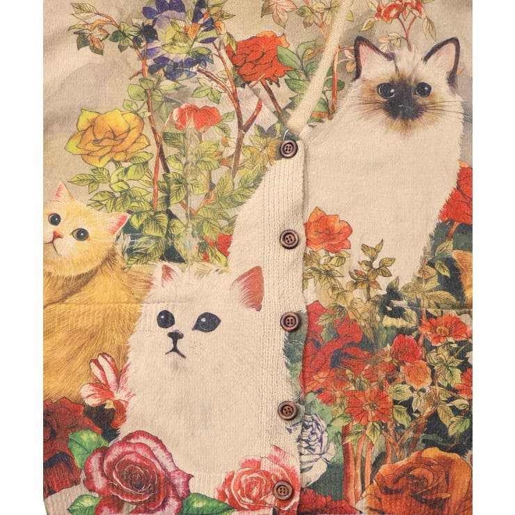 スカラー　scolar 153669：アンティーク風秋色ネコカーディガン 153669：アンティーク風秋色ネコカーディガンの通販-ScoLar