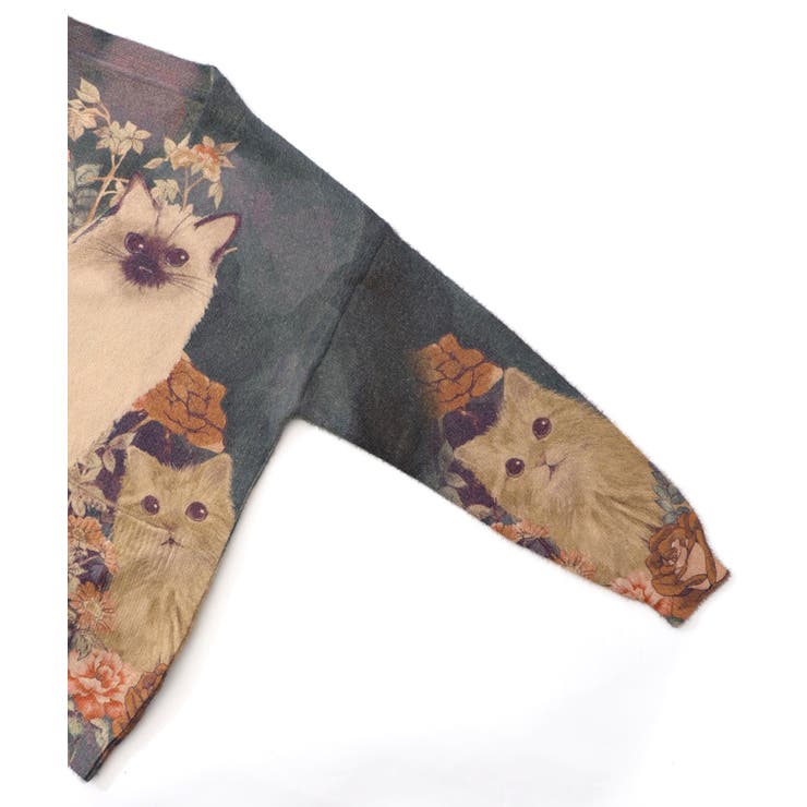 スカラー　scolar 153669：アンティーク風秋色ネコカーディガン 153669：アンティーク風秋色ネコカーディガンの通販-ScoLar