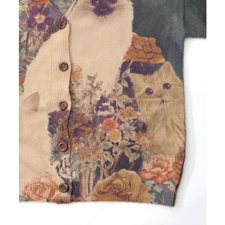 スカラー　scolar 153669：アンティーク風秋色ネコカーディガン 153669：アンティーク風秋色ネコカーディガンの通販-ScoLar