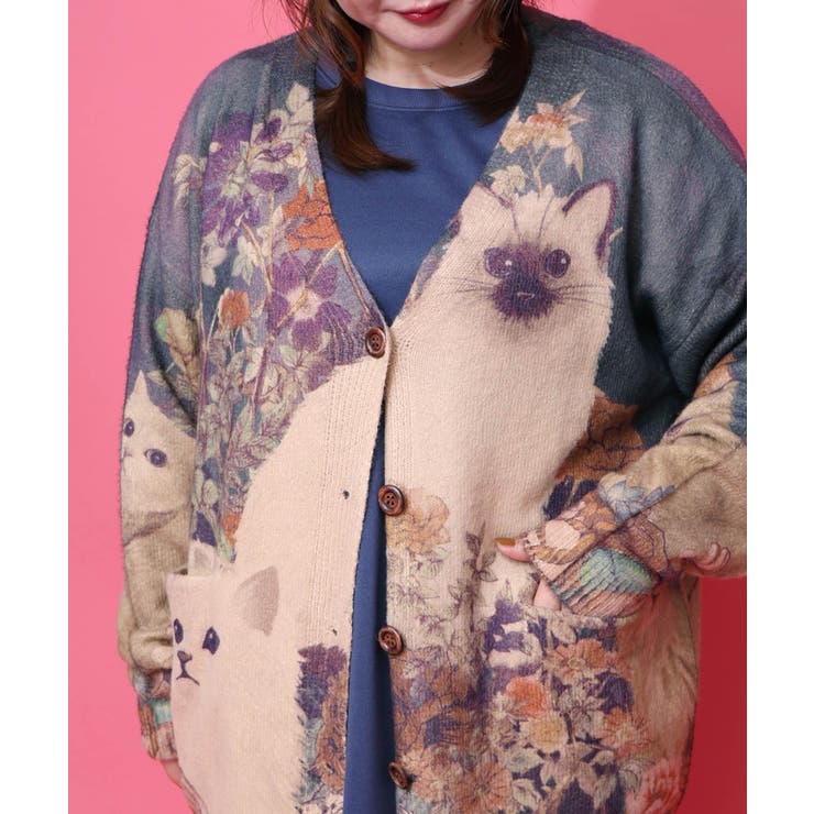 アンティーク風秋色ネコカーディガン[品番：SRSW0000240