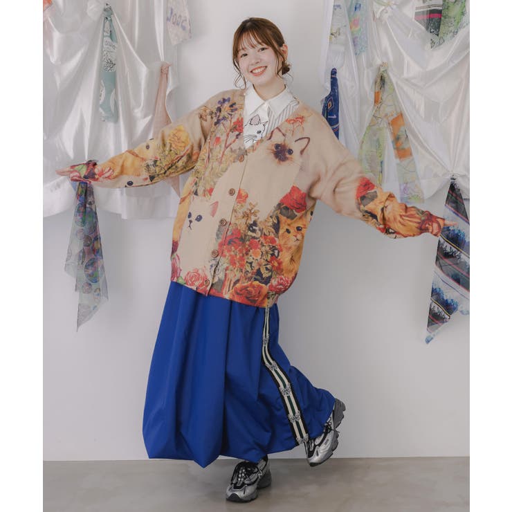 スカラー　scolar 153669：アンティーク風秋色ネコカーディガン 153669：アンティーク風秋色ネコカーディガンの通販-ScoLar