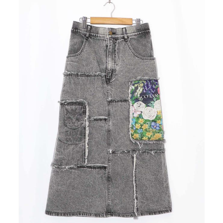 花ネコのアシメフリンジ アップリケデニムスカート | ScoLar | 詳細画像17 