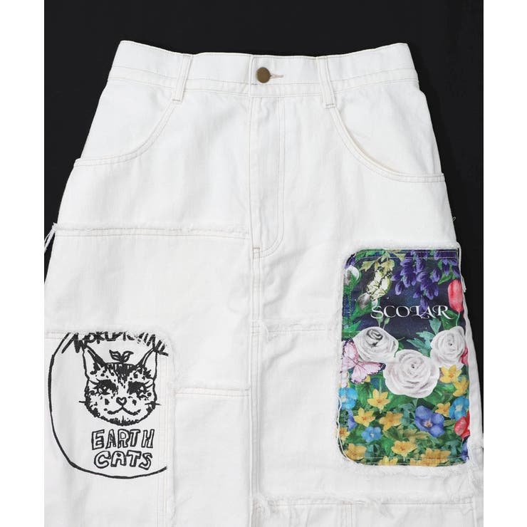 花ネコのアシメフリンジ アップリケデニムスカート | ScoLar | 詳細画像23 