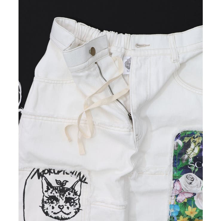 花ネコのアシメフリンジ アップリケデニムスカート | ScoLar | 詳細画像24 