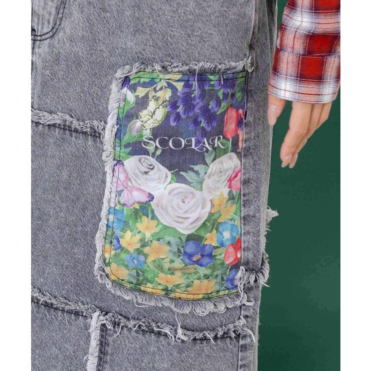 花ネコのアシメフリンジ アップリケデニムスカート | ScoLar | 詳細画像8 