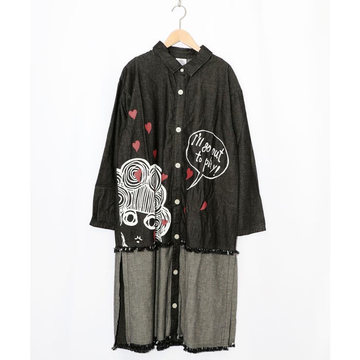 ブラック | ひょっこりスカラーちゃん柄デニムシャツアウター | ScoLar