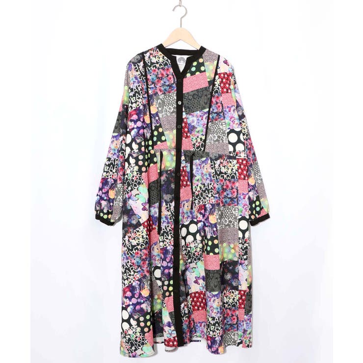 パッチワーク風総柄ドロスト前開きワンピース | ScoLar | 詳細画像12 