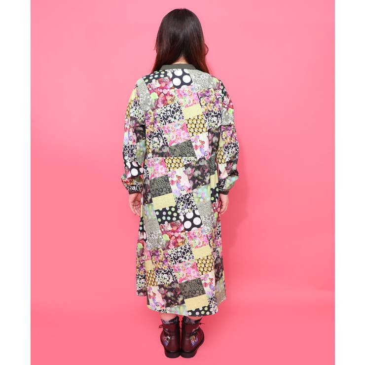 パッチワーク風総柄ドロスト前開きワンピース | ScoLar | 詳細画像4 