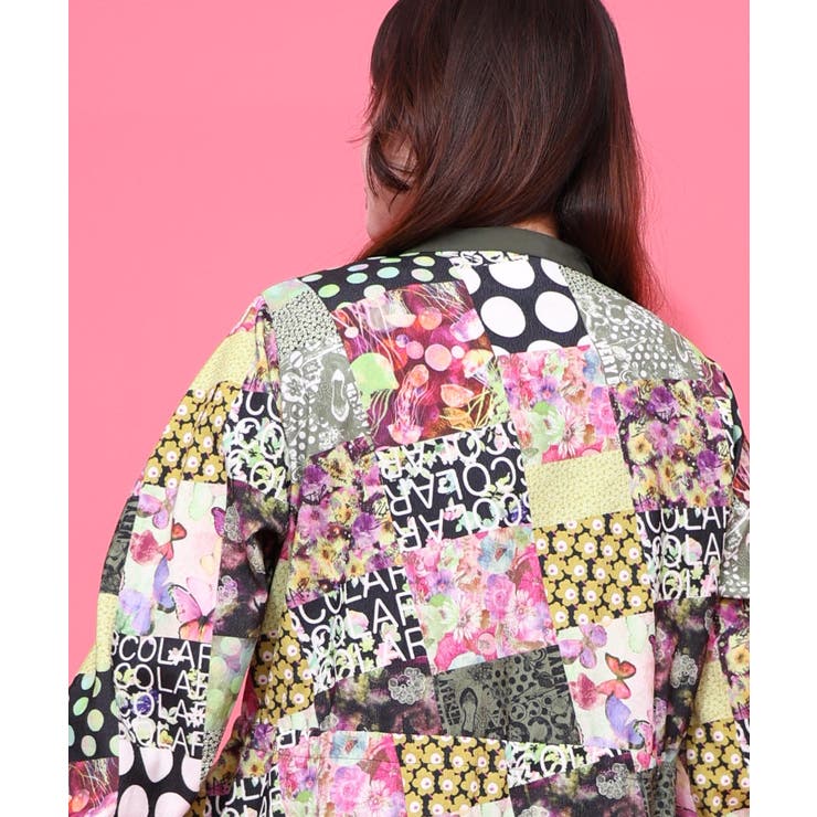 パッチワーク風総柄ドロスト前開きワンピース | ScoLar | 詳細画像5 