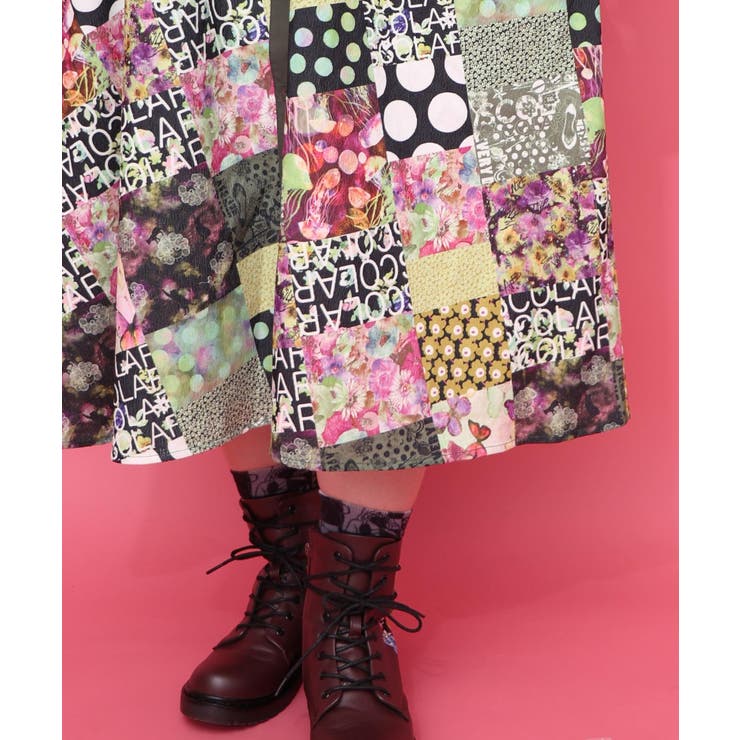 パッチワーク風総柄ドロスト前開きワンピース | ScoLar | 詳細画像6 