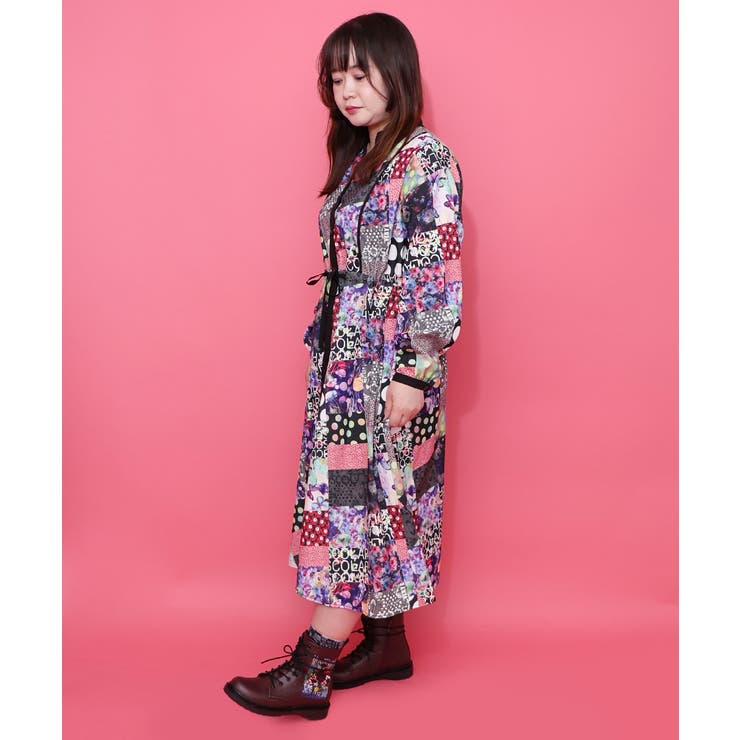 パッチワーク風総柄ドロスト前開きワンピース | ScoLar | 詳細画像7 