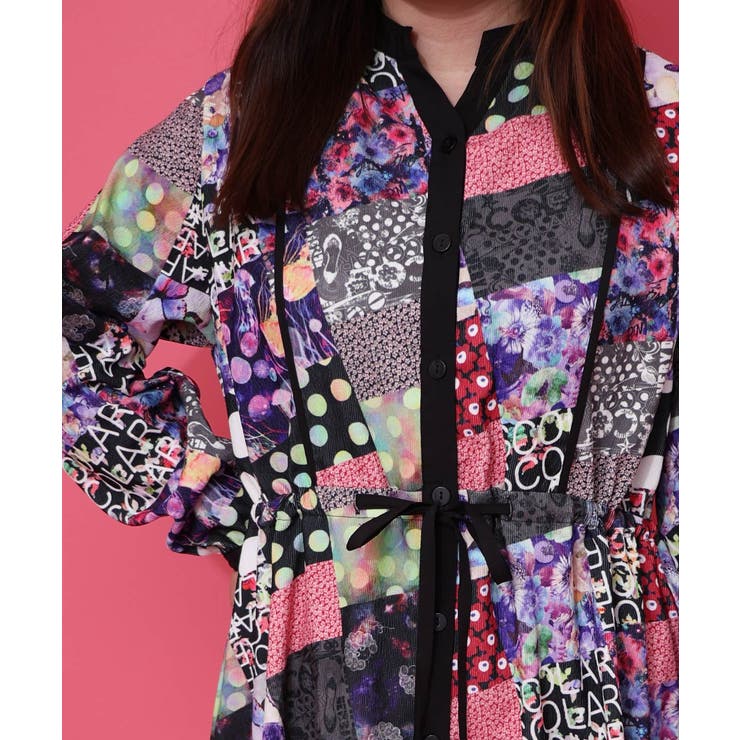 パッチワーク風総柄ドロスト前開きワンピース | ScoLar | 詳細画像10 