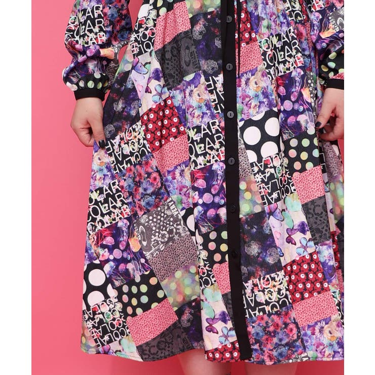 パッチワーク風総柄ドロスト前開きワンピース | ScoLar | 詳細画像11 