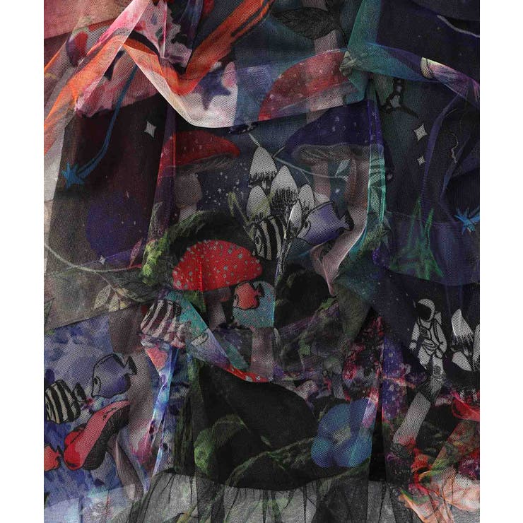 2柄展開タック入りチュールバルーンワンピース[品番：SRSW0000357