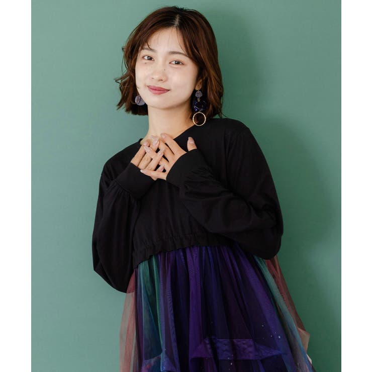 2柄展開タック入りチュールバルーンワンピース[品番：SRSW0000357