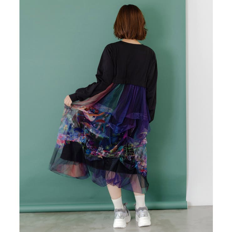 2柄展開タック入りチュールバルーンワンピース | ScoLar | 詳細画像4 