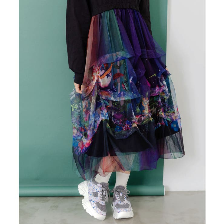 2柄展開タック入りチュールバルーンワンピース | ScoLar | 詳細画像7 