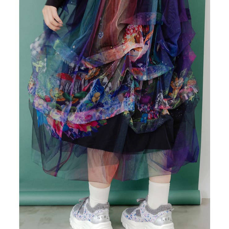 2柄展開タック入りチュールバルーンワンピース | ScoLar | 詳細画像8 