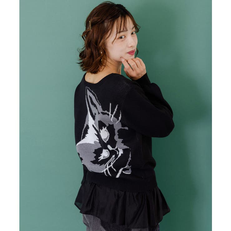 ブラック | ひょっこりネコ×フリル付き 4WAYプルオーバー | ScoLar