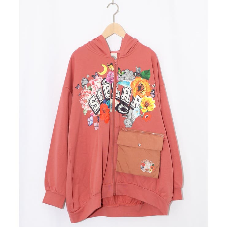 ピンク | 取り外し可能サコッシュ付き 花×ロゴパーカー | ScoLar