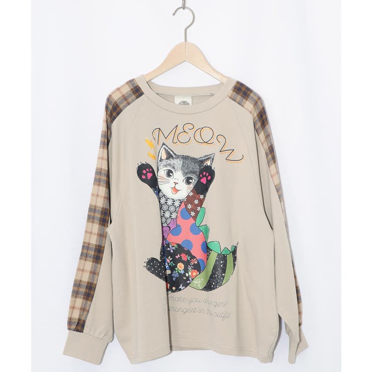 ネコ怪獣とチェック柄 切替裏毛プルオーバー | ScoLar | 詳細画像9 