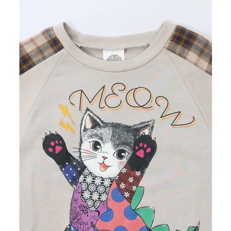 ネコ怪獣とチェック柄 切替裏毛プルオーバー | ScoLar | 詳細画像11 