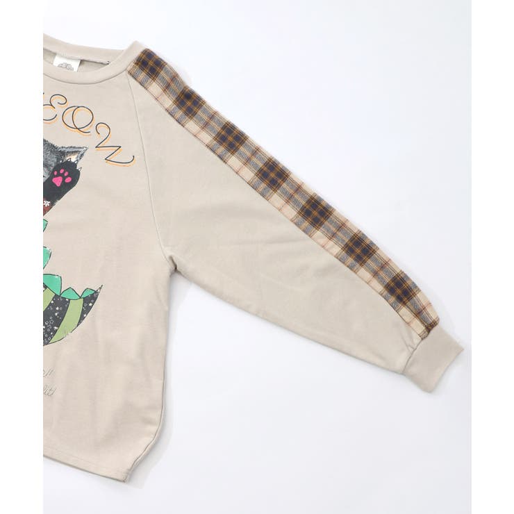 ネコ怪獣とチェック柄 切替裏毛プルオーバー | ScoLar | 詳細画像12 