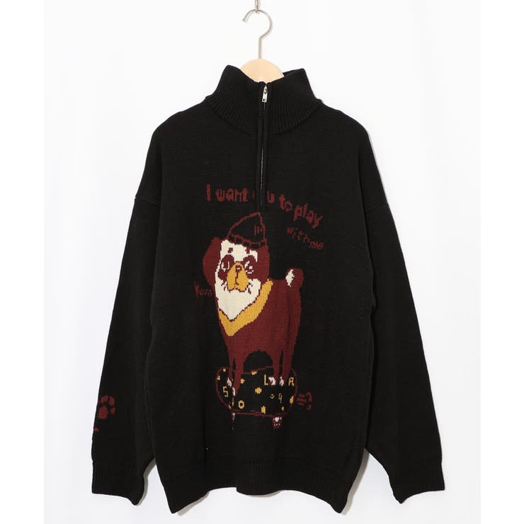 ブラック | かまって欲しいパグ ハイネックニットプルオーバー | ScoLar