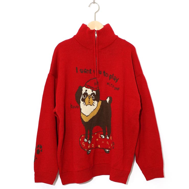 かまって欲しいパグ ハイネックニットプルオーバー[品番：SRSW0000339