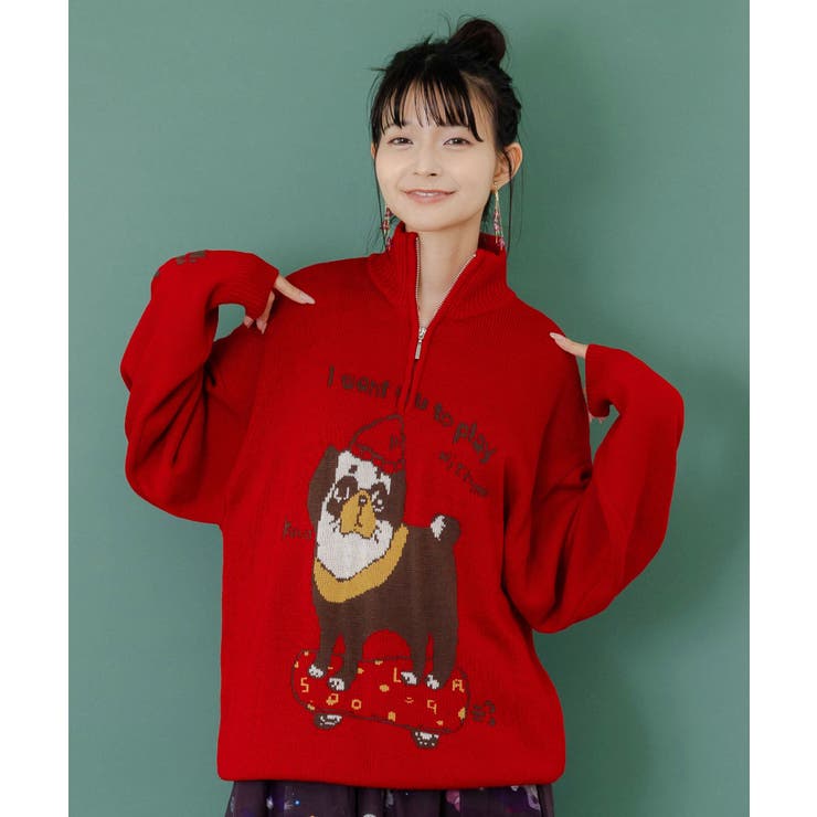 かまって欲しいパグ ハイネックニットプルオーバー[品番：SRSW0000339