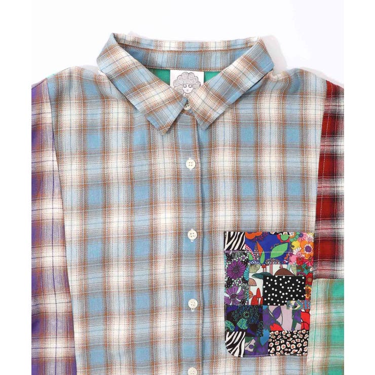 チェックと総柄のアシメパッチワークシャツ | ScoLar | 詳細画像11 