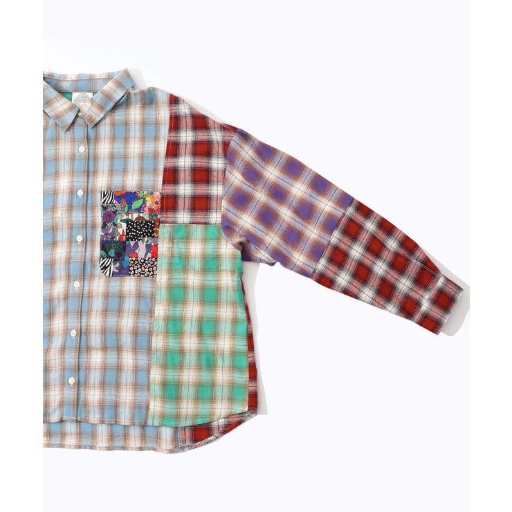 チェックと総柄のアシメパッチワークシャツ | ScoLar | 詳細画像13 