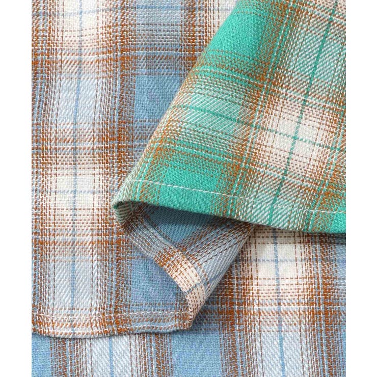 チェックと総柄のアシメパッチワークシャツ[品番：SRSW0000296